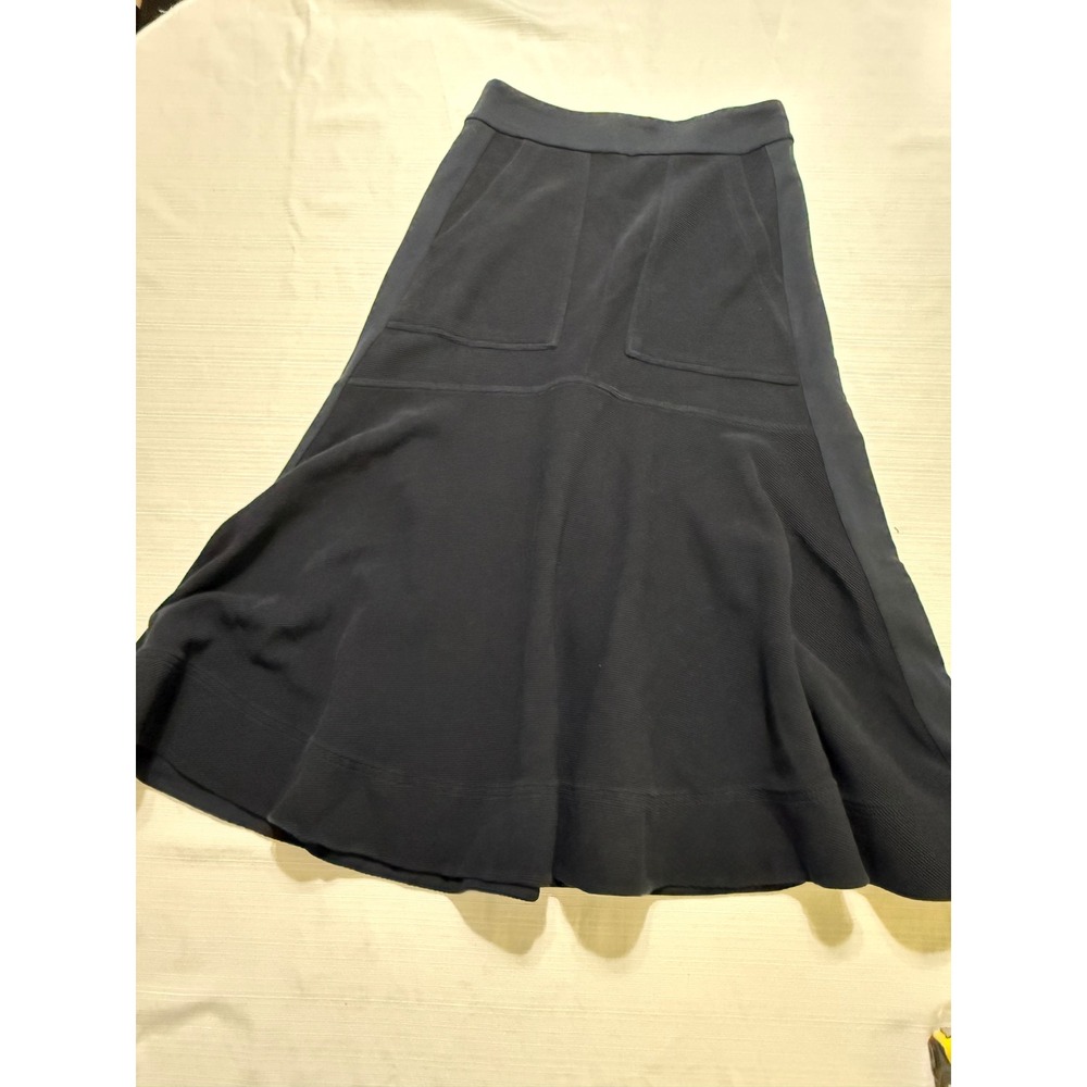 ME+EM Black Textured Ottoman Ribbed Midi Skirt Front Pockets US 4
